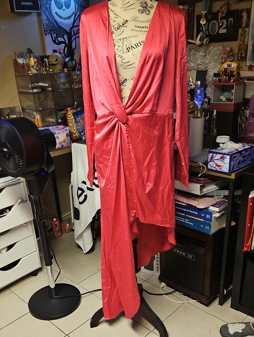 Fashion Nova Coral Satin High-Low Wrap Dress